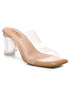 GNIST Beige Twin Strap Clear Block Heels