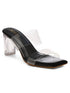 GNIST Black Twin Strap Clear Block Heels