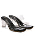 GNIST Black Twin Strap Clear Block Heels
