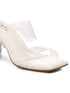 GNIST White Twin Strap Clear Block Heels