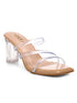 GNIST Beige Multi Strap Clear Block Heels