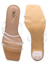 GNIST Beige Multi Strap Clear Block Heels