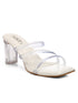 GNIST White Multi Strap Clear Block Heels