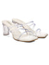 GNIST White Multi Strap Clear Block Heels