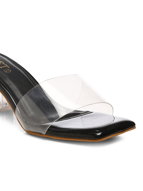 GNIST Black Transparent Clear Block Heels