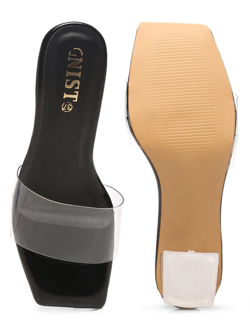 GNIST Black Transparent Clear Block Heels