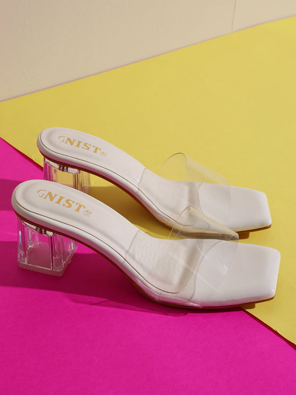 GNIST White Transparent Clear Block Heels