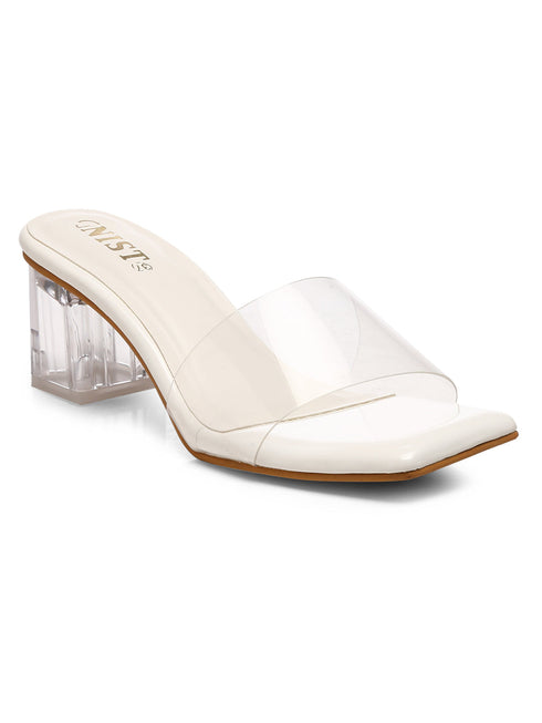 GNIST White Transparent Clear Block Heels