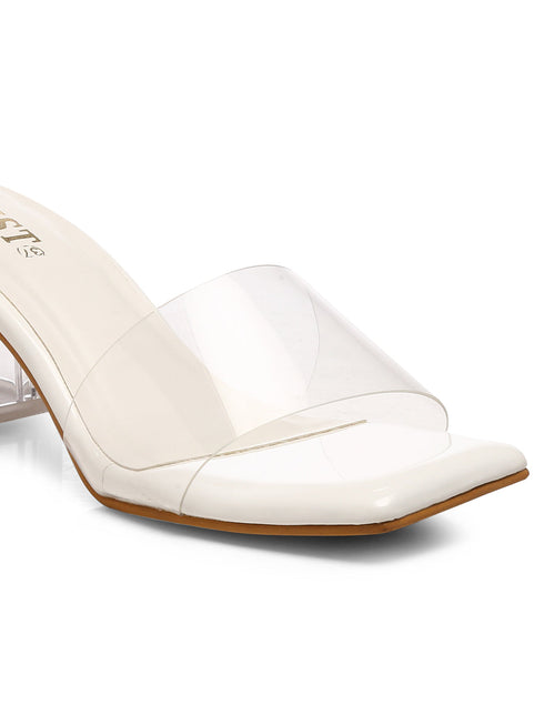GNIST White Transparent Clear Block Heels