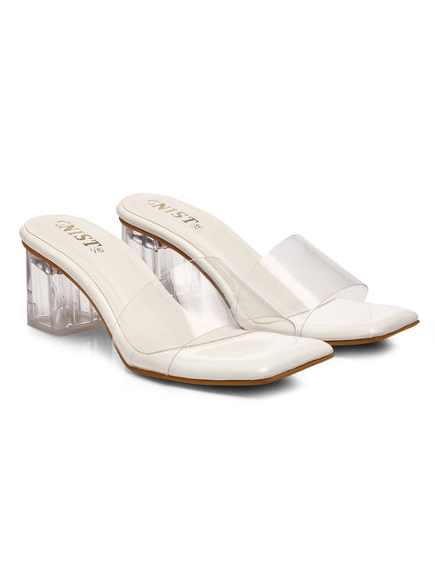GNIST White Transparent Clear Block Heels