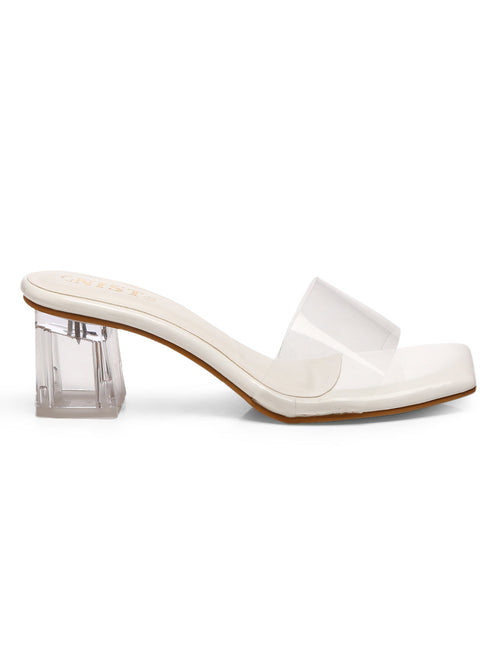 GNIST White Transparent Clear Block Heels