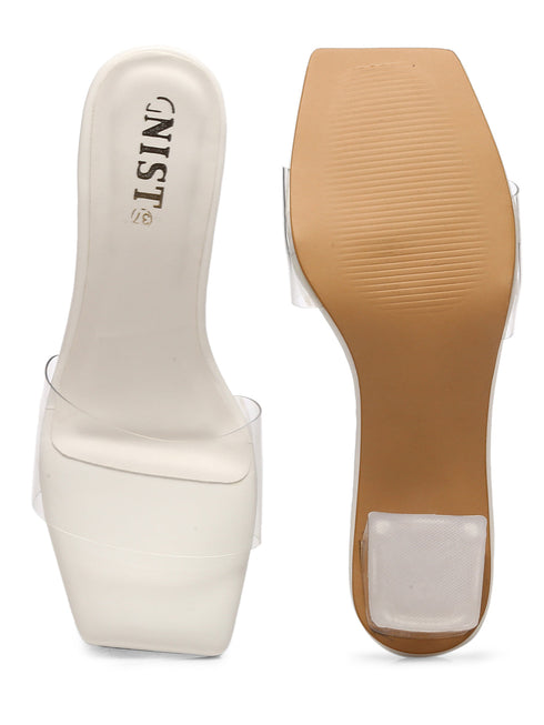 GNIST White Transparent Clear Block Heels