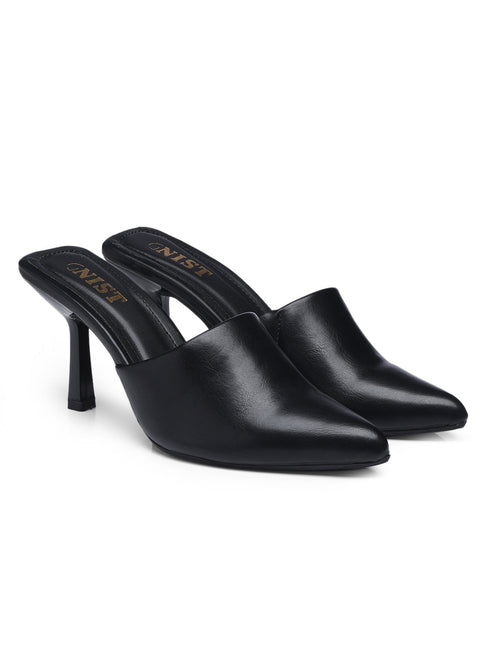 GNIST Pointed Mule Black Stiletto Heel