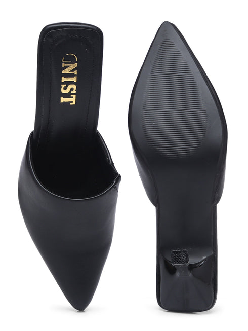 GNIST Pointed Mule Black Stiletto Heel