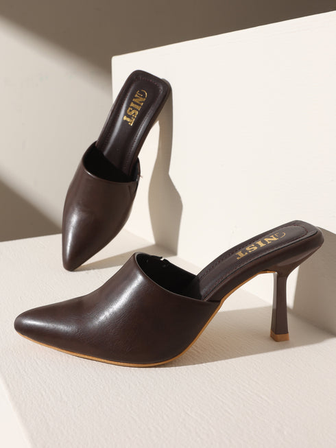 GNIST Pointed Mule Brown Stiletto Heel