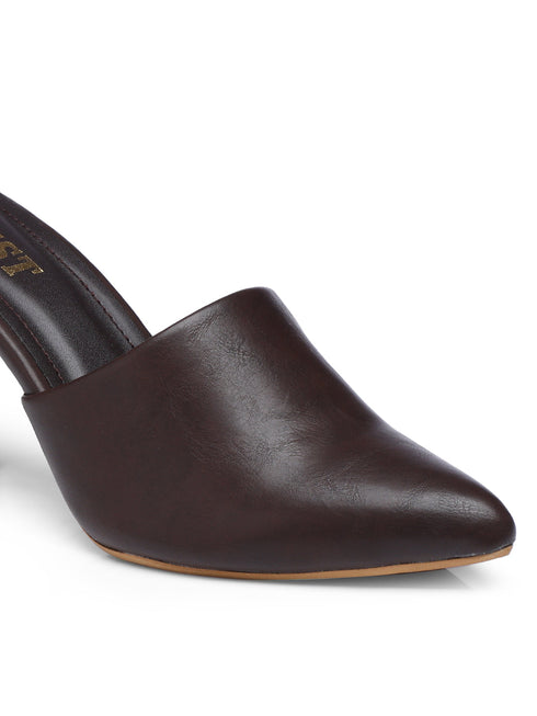 GNIST Pointed Mule Brown Stiletto Heel