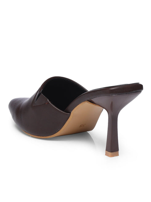 GNIST Pointed Mule Brown Stiletto Heel
