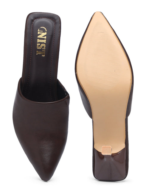 GNIST Pointed Mule Brown Stiletto Heel