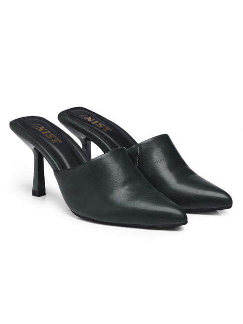GNIST Pointed Mule Green Stiletto Heel