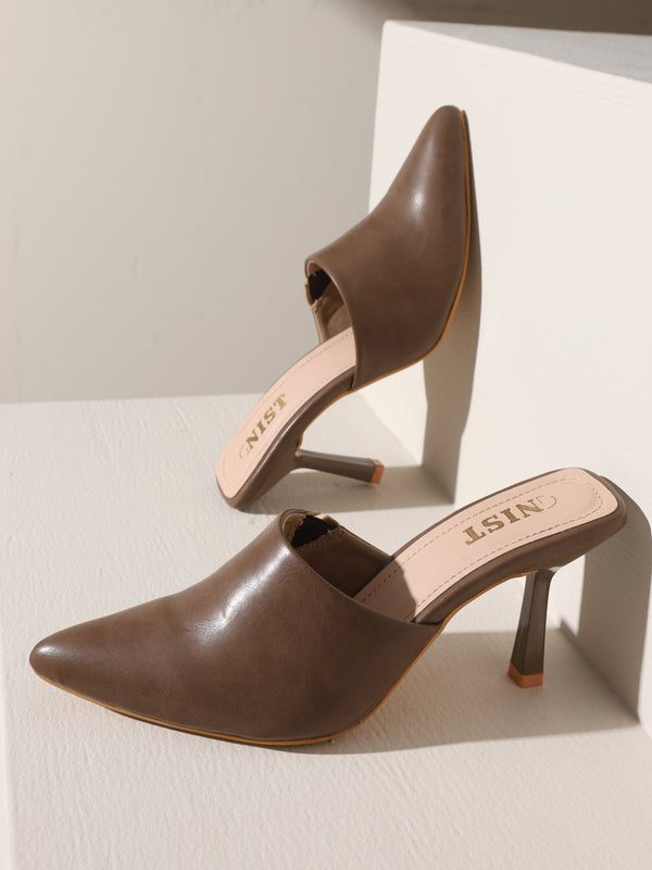 GNIST Pointed Mule Khaki Stiletto Heel