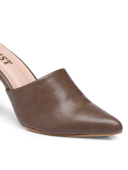 GNIST Pointed Mule Khaki Stiletto Heel
