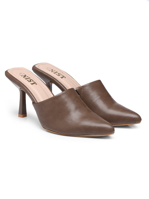 GNIST Pointed Mule Khaki Stiletto Heel