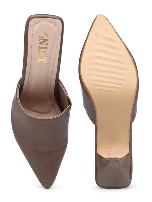 GNIST Pointed Mule Khaki Stiletto Heel