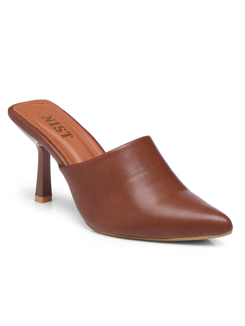 GNIST Pointed Mule Tan Stiletto Heel