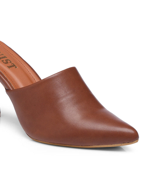 GNIST Pointed Mule Tan Stiletto Heel