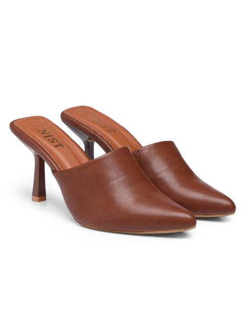 GNIST Pointed Mule Tan Stiletto Heel