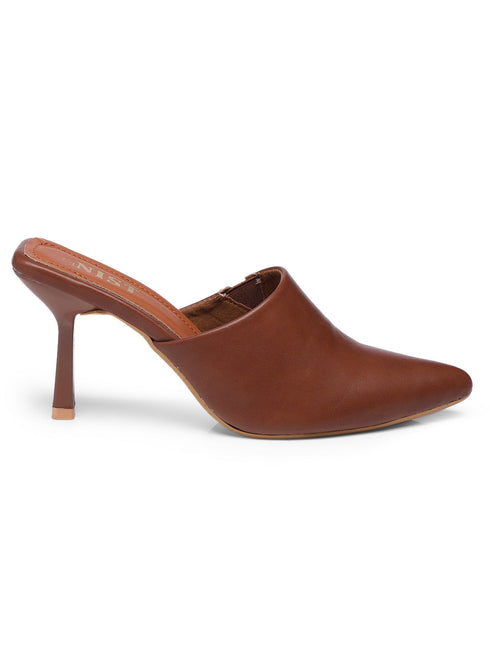 GNIST Pointed Mule Tan Stiletto Heel