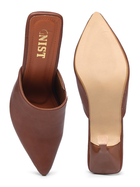 GNIST Pointed Mule Tan Stiletto Heel