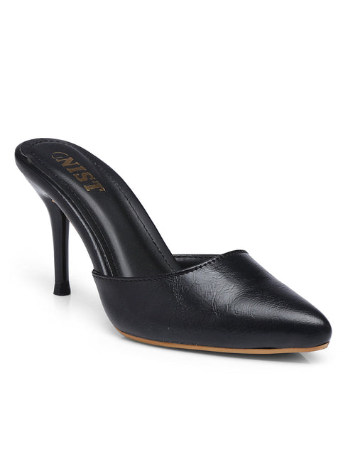 GNIST Classy Pointed Mule Black Stiletto Heel