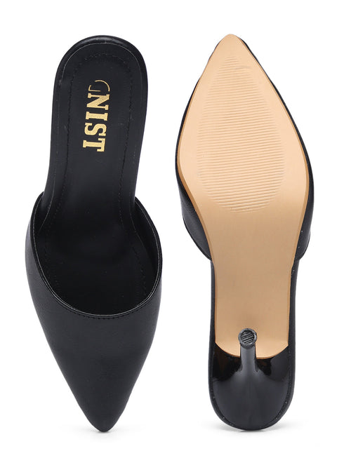 GNIST Classy Pointed Mule Black Stiletto Heel