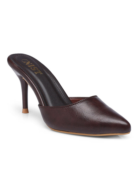 GNIST Classy Pointed Mule Brown Stiletto Heel