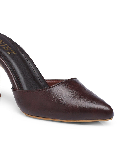 GNIST Classy Pointed Mule Brown Stiletto Heel