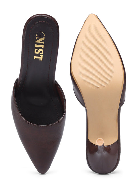 GNIST Classy Pointed Mule Brown Stiletto Heel