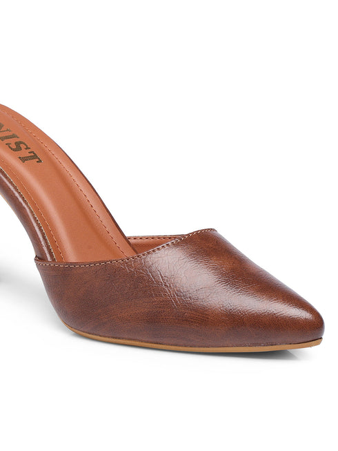GNIST Classy Pointed Mule Tan Stiletto Heel