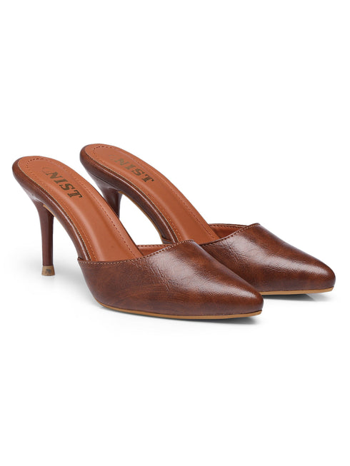 GNIST Classy Pointed Mule Tan Stiletto Heel