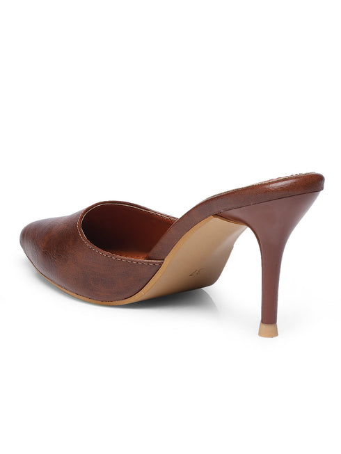 GNIST Classy Pointed Mule Tan Stiletto Heel
