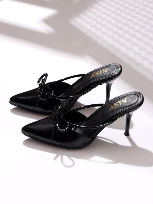 GNIST Pointed Mule With Bow Black Stiletto Heel