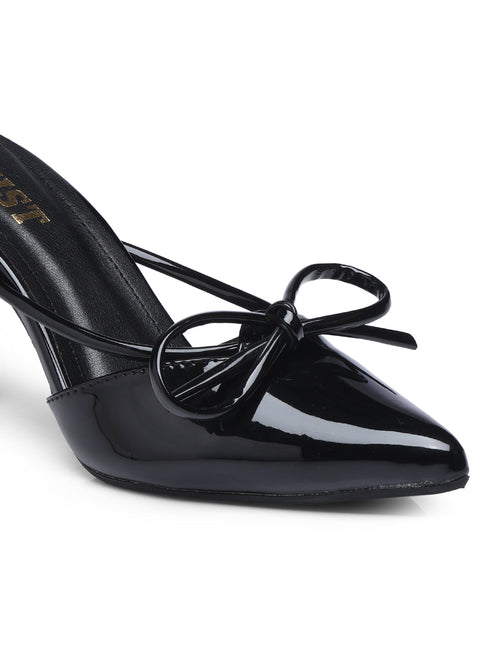 GNIST Pointed Mule With Bow Black Stiletto Heel