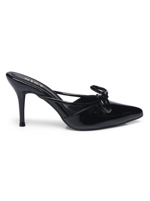 GNIST Pointed Mule With Bow Black Stiletto Heel