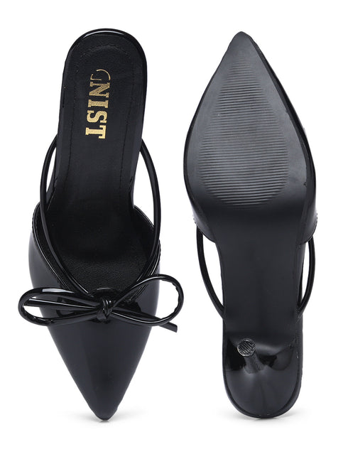 GNIST Pointed Mule With Bow Black Stiletto Heel