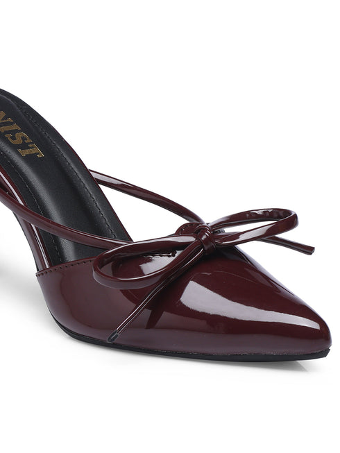 GNIST Pointed Mule With Bow Cherry Stiletto Heel
