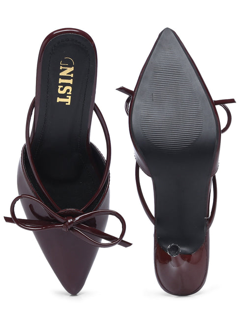 GNIST Pointed Mule With Bow Cherry Stiletto Heel