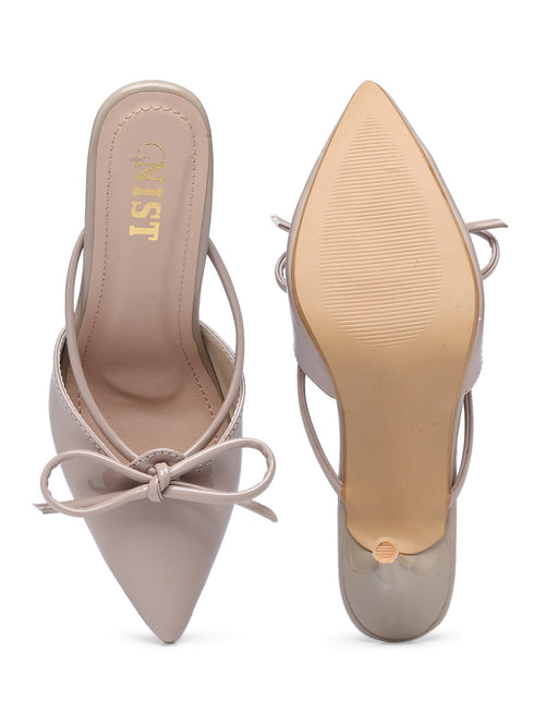 GNIST Pointed Mule With Bow Nude Stiletto Heel