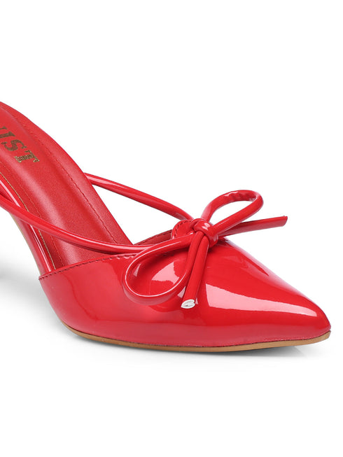 GNIST Pointed Mule With Bow Red Stiletto Heel