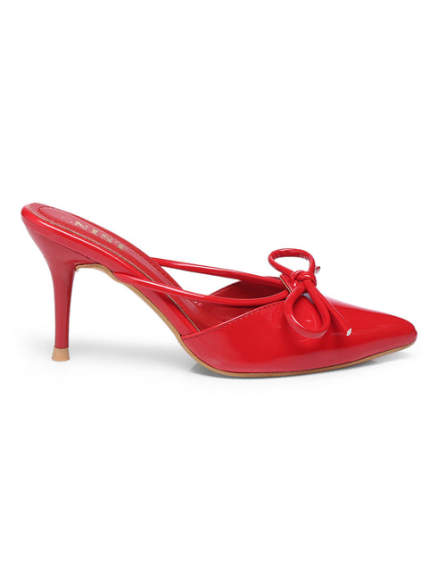 GNIST Pointed Mule With Bow Red Stiletto Heel