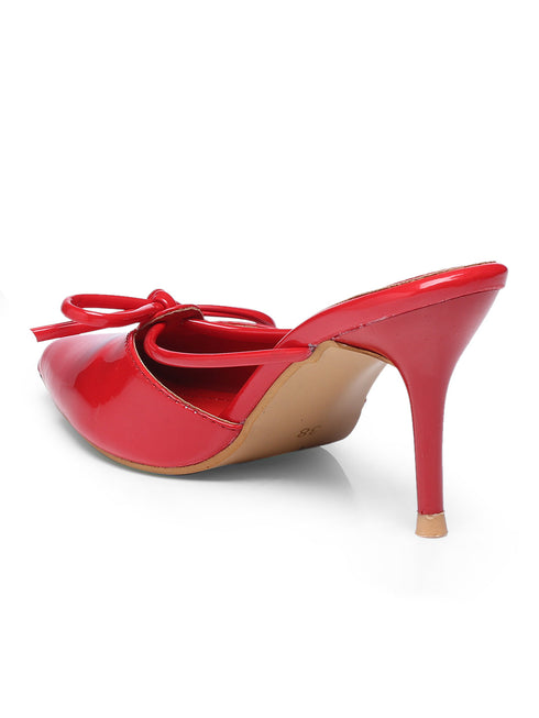 GNIST Pointed Mule With Bow Red Stiletto Heel